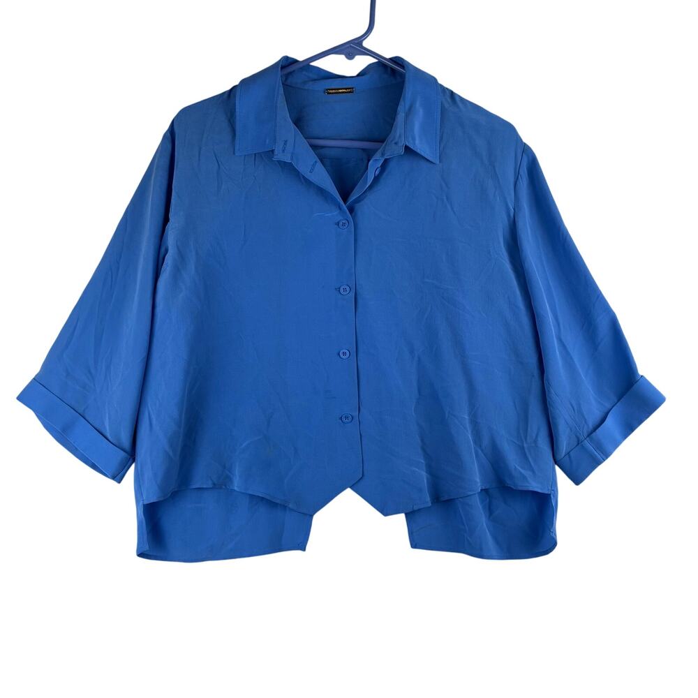 Rebecca Minkoff 100% Silk Blouse Women's XS Short Sleeve Crop Open Back READ